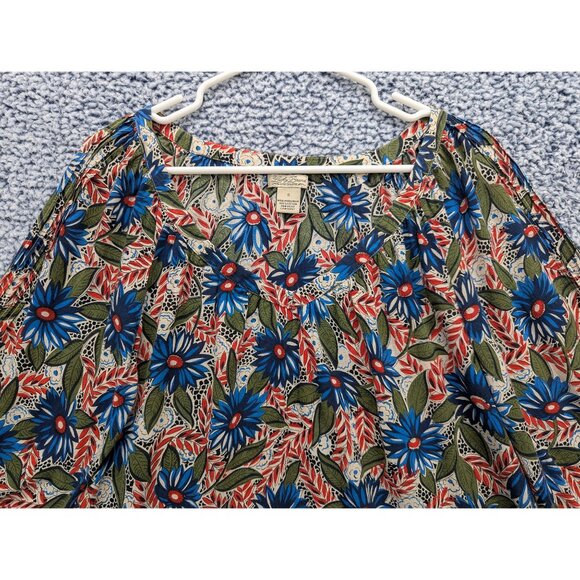 Lucky Brand Boho Floral Top Size S Relaxed Fit 3/4 Sleeve Cottage Peasant Green - Picture 3 of 11